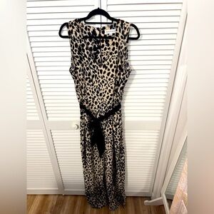 Emma & Michele Leopard Print Jumpsuit Size XL with Front Tie Belt